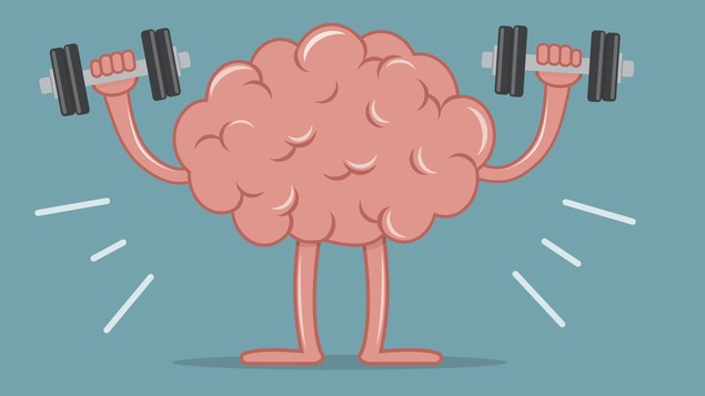 Une illustration de cerveau qui porte des haltères.