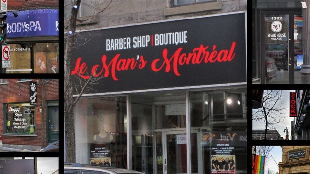 Montage de photos montrant des façades de commerces ayant un nom anglais
