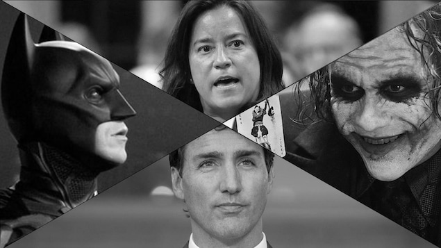Des photos de Batman et du Joker sont juxtaposées avec celles de Justin Trudeau et Jody Wilson-Raybould.