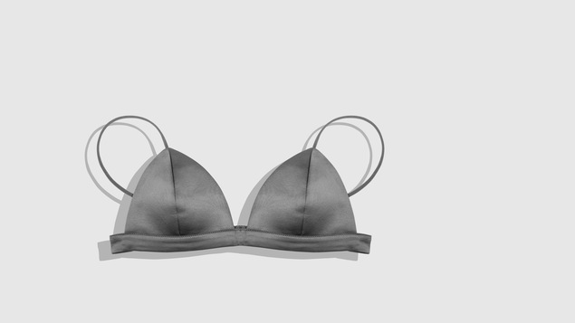 Un soutien gorge noir sur font blanc.