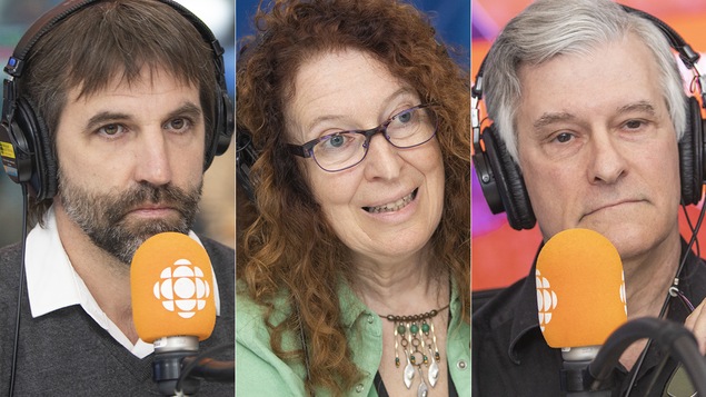 Seteven Guilbeault, Monique Pauzé et Daniel Green au micro d'Alain Gravel.