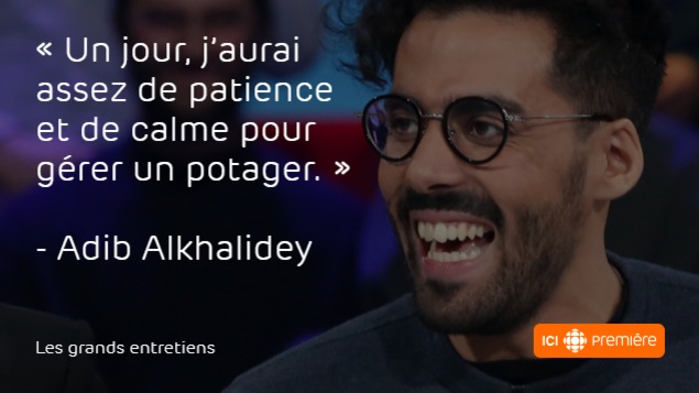 Montage du visage d’Adib Alkhalidey, accompagné de la citation : « Un jour, j’aurai assez de patience et de calme pour gérer un potager. » Montage du visage d’Adib Alkhalidey, accompagné de la citation : « Un jour, j’aurai assez de patience et de calme pour gérer un potager. »