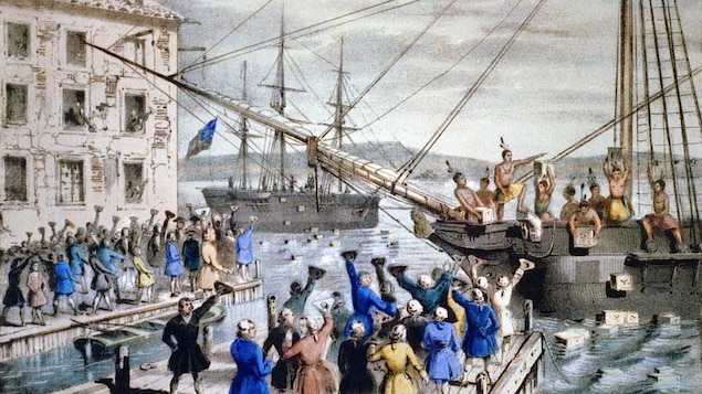 Une toile représentant le Boston Tea Party.
