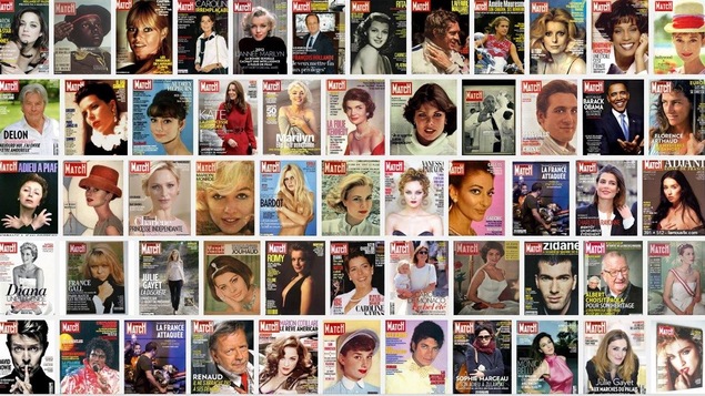 Une mosaïque de plusieurs couvertures de Paris Match.