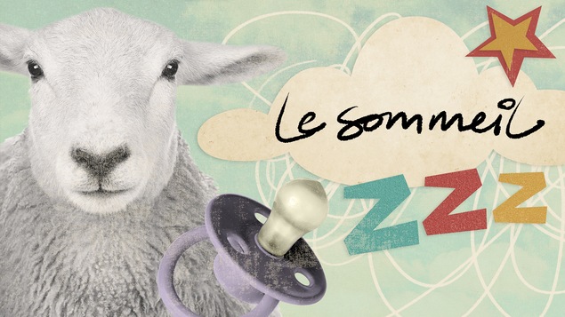 Les illustrations d'un mouton et d'une tétine avec l'inscription « Le sommeil ».