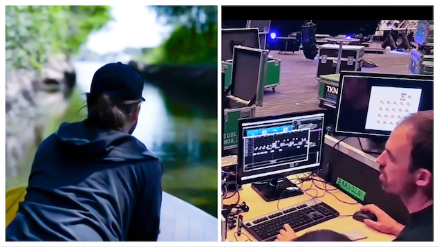 montage : un homme en chaloupe; un homme programme sur un ordinateur