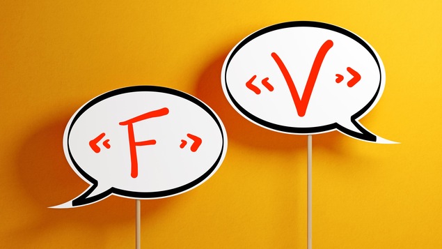 Deux bulles de conversation avec des F et des V à l'intérieur.