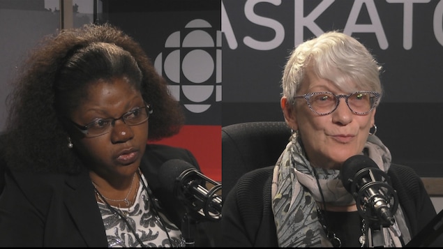 Léonie Mvumbi Mambu et Francine Proulx-Kenzle dans le studio de Point du jour.