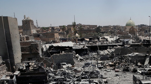 La mosquée Al-Nouri à Mossoul détruite par le groupe armé État islamique (EI).