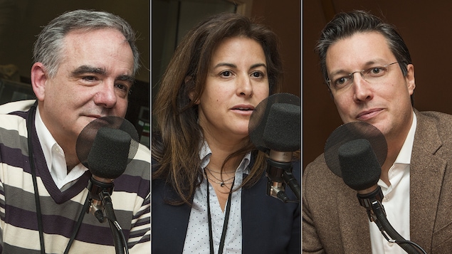 Maxime Allard, Sonia Baudelot et Guillaume Lavoie au micro de Catherine Perrin