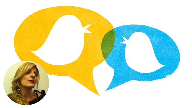 La photo de profil de Marie-France Bazzo sur Twitter accompagne des dessins d'oiseaux inspirés du logo du réseau social.