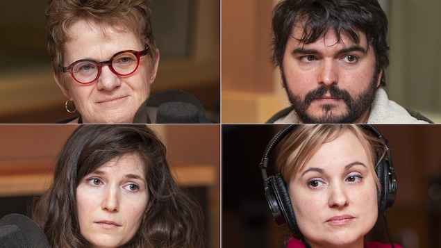 Marie Beaulieu, Nicolas Senet, Anna Kamateros et Mélanie Couture au micro de Catherine Perrin.