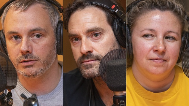 Vincent Bolduc, Guillaume Lemay-Thivierge et Jessica Barker au micro de Catherine Perrin.