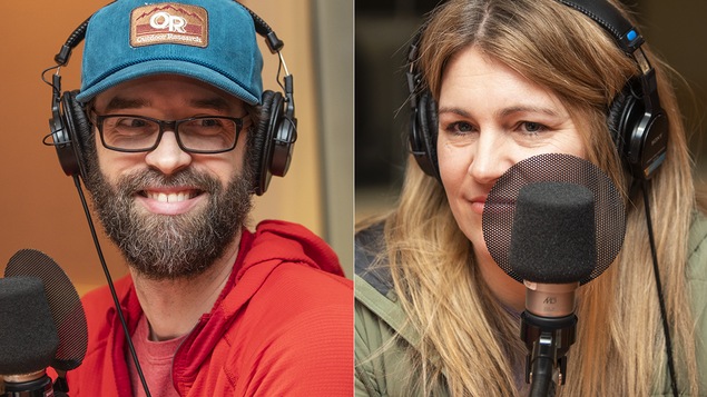 Maxime Bolduc et Katia Leblanc au micro de Catherine Perrin.