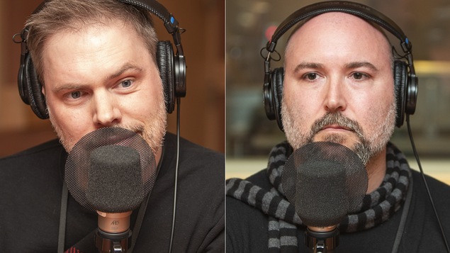 Jean-François Breau et Éloi Painchaud au micro de Catherine Perrin.