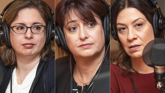 Dre Marie-Andrée Bruneau, Caroline Ménard etr Dina Karkavilas au micro de Catherine Perrin.