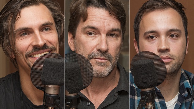 Guillaume Cantin, Daniel Normandin et Jean-François Gagné Bérubé au micro de Stéphan Bureau.