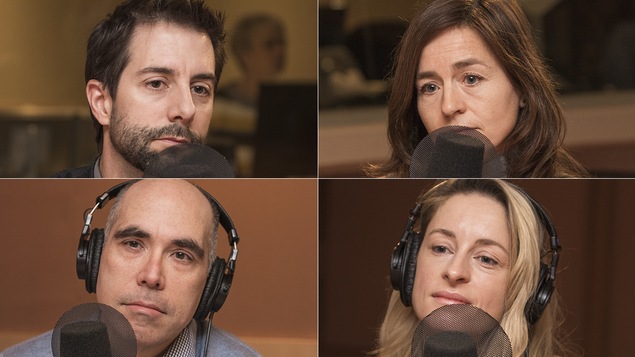 François Cardinal, Laure Waridel, Jocelyn Maclure et Christine Beaulieu au micro de Catherine Perrin.