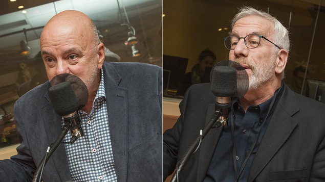 Christian Dufour et Michel Seymour au micro de Catherine Perrin