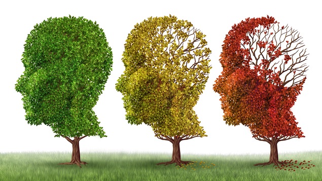 Illustration d'arbres perdant leurs feuilles pour illustrer les problèmes de démence, de perte de mémoire et la maladie d'Alzheimer.