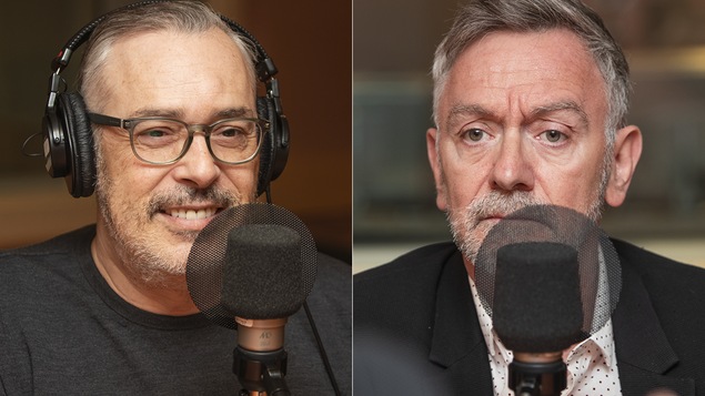 Serge Denoncourt et Michel Marc Bouchard au micro de Catherine Perrin.