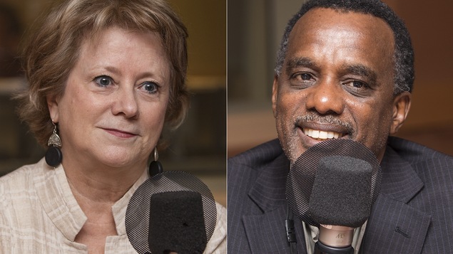 Gyslaine Desrosiers et Frédéric Boisrond au micro de Catherine Perrin.