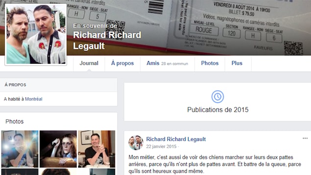 Haut de la page Facebook commémorative de Richard Legault