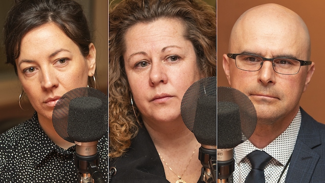 Catherine Proulx, Nathalie Gélinas et Dominic Monchamp au micro de Catherine Perrin.