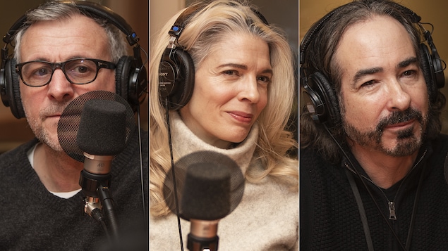 Patrick Huard, Macha Grenon et Jacques Diamant au micro de Catherine Perrin.