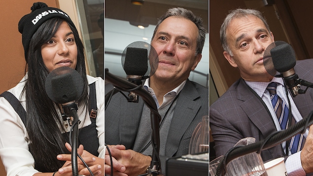 Kathy Baig, Robert Dumas et Yves Desjardins-Siciliano au micro de Catherine Perrin