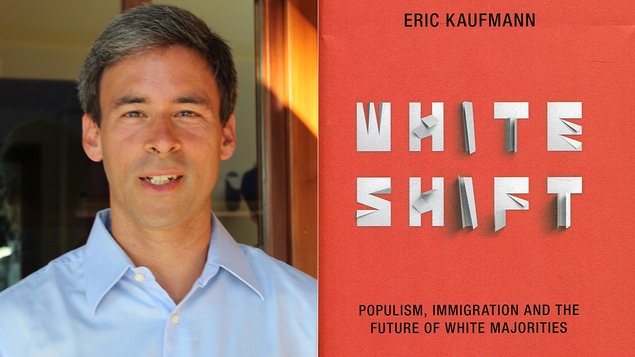 Le politicologue Eric Kaufmann, à gauche, et la couverture de son livre, <i>Whiteshift</i>, à droite.