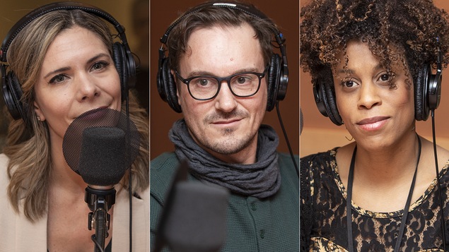 Véronique Lauzon, Arnaud Bouquet et Maryse Legagneur au micro de Catherine Perrin.