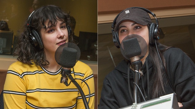 Laurence Lafond-Beaulne et Camille Poliquin, alias Milk and Bone, au micro de Catherine Perrin