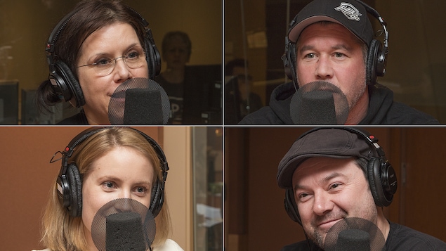 Pascale Montpetit, Emmanuel Auger, Charlotte Legault et Jeff Boudreault au micro d'Isabelle Craig.