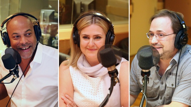 L'animateur Philippe Fehmiu, la neuropsychologue Nathalie Gosselin et le musicologue Danick Trottier