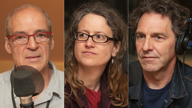 Éric Notebaert, Marie Jo Ouimet et François Delorme au micro de Catherine Perrin.