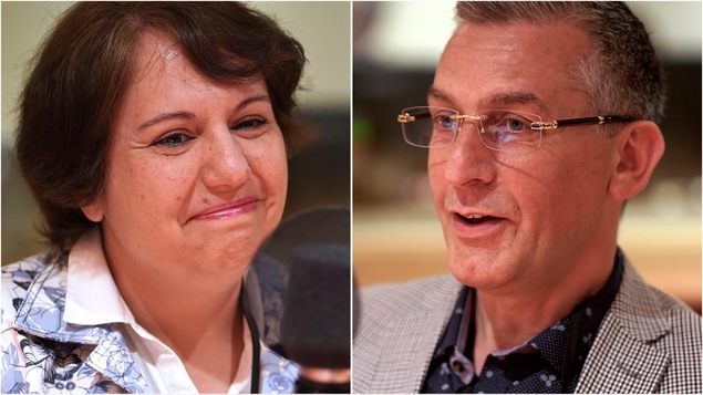 Les médecins Ghatfan Shaaban et Manar Alfarra, au micro de Catherine Perrin.