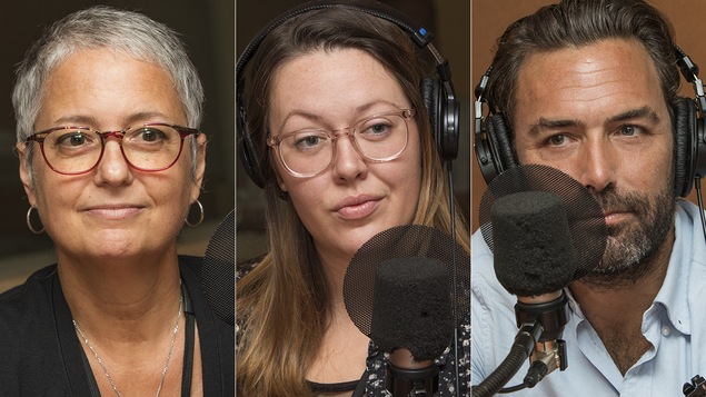 Anne St-Hilaire, Dominique Caron et Jean-David Pelletier au micro de Catherine Perrin.