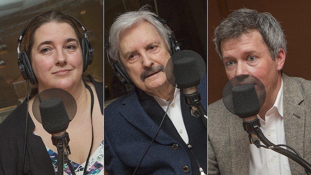 Laura-Julie Perreault, Marc Laurendeau et Louis Aucoin au micro de Catherine Perrin