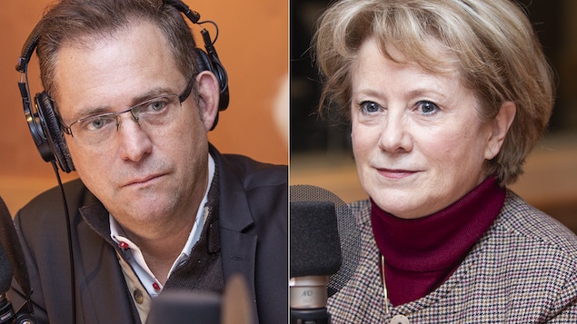 Jasmin Roy et Gyslaine Desrosiers au micro de Catherine Perrin.