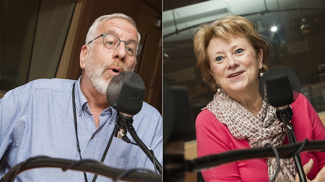 Michel Seymour et Gyslaine Desrosiers au micro de Catherine Perrin