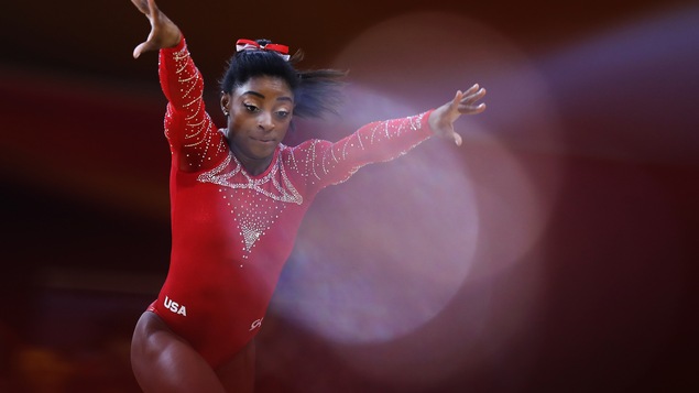 La gymnaste américaine Simone Biles lors d'un championnat au Qatar, le 3 novembre 2018.