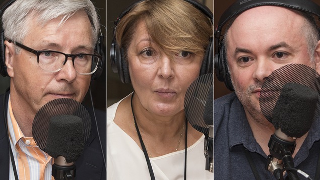 Guy St-Jacques, Ekaterina Piskunova et Eric Mottet au micro de Stéphan Bureau.
