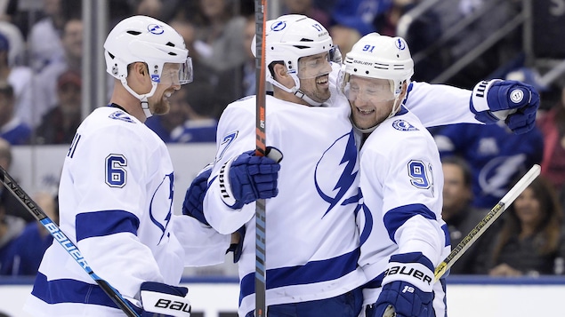Le Lightning de Tampa Bay au moment d'une victoire contre les Maple Leafs de Toronto, au début avril.
