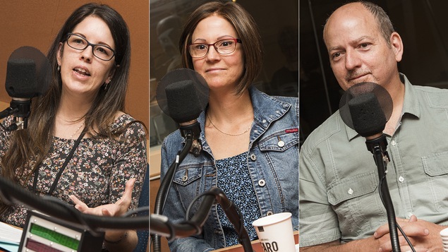 Sophie Thériault, Brigitte Fafard et Stéphane Benoît au micro de Catherine Perrin