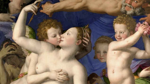 Cupidon embrasse Vénus, détail de l'<em>Allégorie du triomphe de Vénus</em> d'Agnolo di Cosimo (1540-1545)