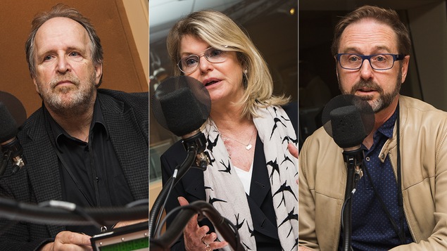 Yves Légaré, Marleen Beaulieu et Gabriel Pelletier au micro de Catherine Perrin