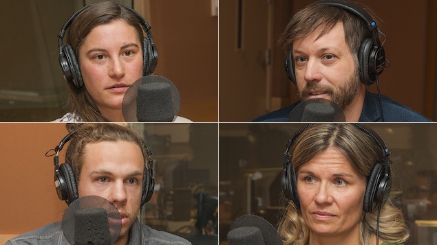 Myrtha Zierock, Jean-Martin Fortier, Dany Bouchard et Catherine Bureau au micro de Catherine Perrin