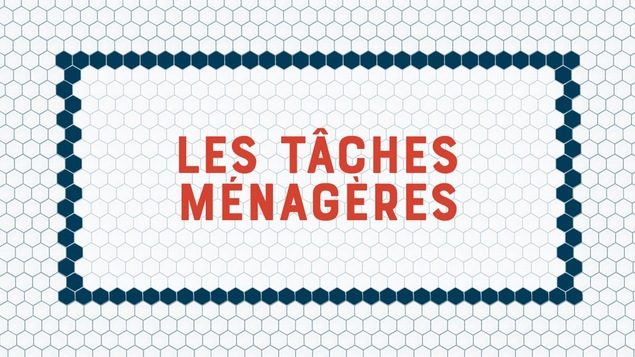 Les tâches ménagères écrit en rouge sur fond blanc.
