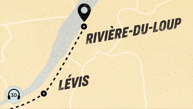 Carte illustrant la distance parcourue par les protagonistes de Lévis à Rivière-du-Loup